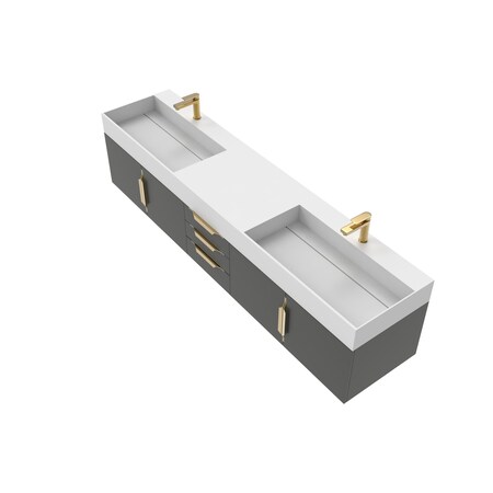 Castello Usa Amazon 84-inch Black Vanity Set with White Top and Gold Handles CB-MC-84BLK-GLD-2056-WH